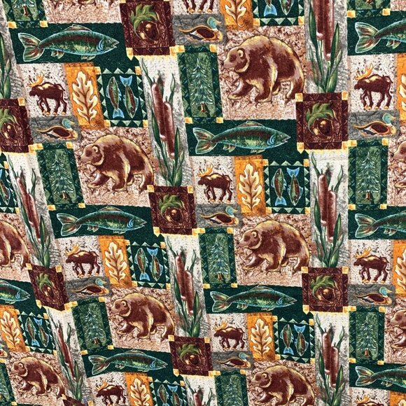 Great Northwest Krista Hamrick Hunting Fishing Cabin Cotton Fabric 1.5 Yards - Picture 3 of 13